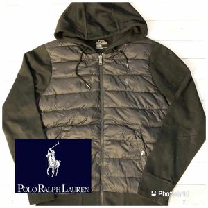 ラルフローレン　POLO RALPH LAUREN S ナイロン×スウェット　中綿ジャケット　中綿パーカー　ブラック