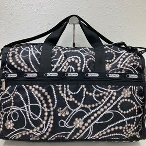 □7-5287 良品 LeSportsac レスポートサック 2way ボストンバッグ　ショルダーバッグ　ハンドバッグ　黒　ブラック　パール　アクセサリー