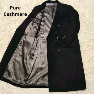 極美品/LL ●ピュアカシミアコート Pure Cashmere Coat ダブル チェスターコート 100％カシミア カシミヤ ブラック 希少 メンズ ビジネス