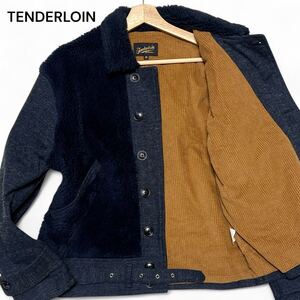 未使用級◎熊ジャン!!テンダーロイン【幻の逸品】TENDERLOIN グリズリー ジャケット ブルゾン ボア 切り替え ネイビー シープスキン メンズ