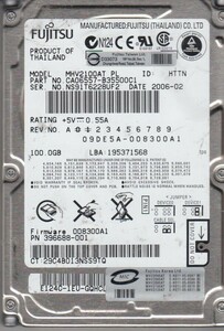 ★中古動作品★2.5インチ fujitsu ノート用HDD 100GB　IDE ハードディスク　mhv2100at 4200RPM★送料無料★初期保障あり