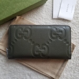 新品 GUCCI グッチ ジャンボ GG レザー ラウンドファスナー ウォレット 長財布 ダークグリーン 739482 AABY0 3346 国内完売 入手困難