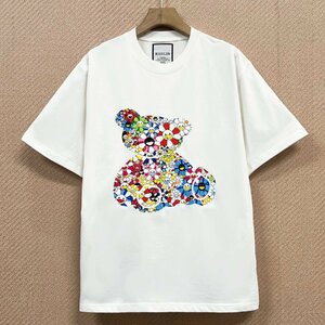 絶賛ヨーロッパ製※定価2万◆ブルガリア発※RISELIN 半袖Tシャツ 綿100％ 通気 ゆったり クマ 花柄 カラフル スウェット 定番 夏 M/46