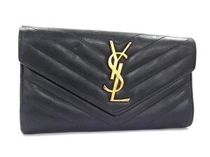 1円 ■美品■ YVESSAINTLAURENT イヴサンローラン レザー 二つ折り 長財布 ウォレット 小銭入れ 札入れ レディース ブラック系 FJ4051