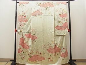 平和屋野田店■豪華振袖　手描き　松竹梅　鹿の子雲取り桐花文　金彩　逸品　n-hv2718