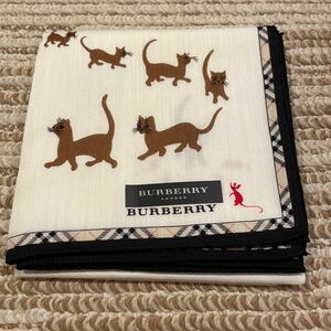 BURBERRY ・バーバリー ・ハンカチ ・ねこ柄・未使用品・ノバチェック ・ホワイト・大判ハンカチ 