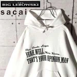 sacai サカイ The Big Lebowski ビッグリボウスキー コラボ スウェット パーカータイトルグラフィック 白サイズ1 M相当　6578