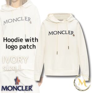 定価12万円！☆新品未使用タグ付き・本物保証☆ MONCLER Hoodie With Logo Patch Lサイズ アイボリー色　大きめ　男女兼用モデル