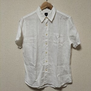 ☆OLD GAP リネンシャツ 半袖 トップス 白 無地 麻 オールド ギャップ 紺タグ カンボジア製 ネクストヴィンテージ USブランド 古着 USED