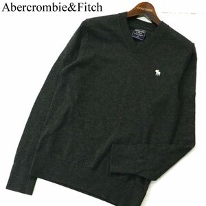 Abercrombie&Fitch アバクロンビー＆フィッチ 秋冬 ウール★トナカイ刺繍 Vネック ニット セーター Sz.XS　メンズ グレー　A3T12565_A#K