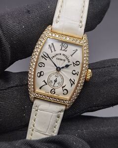 中古 フランクミュラー FRANCK MULLER トノーカーベックス 1750S6D スモールセコンド K18 YG 750 ダイヤモンド レディース 手巻き 腕時計