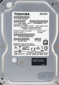 TOSHIBA DT01ACA050 HP P/N 661697-001 3.5インチ SATA600 500GB 824回 5936時間