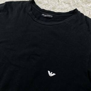 【EMPORIO ARMANI/エンポリオアルマーニ】半袖 Tシャツ トップス ブラック 無地 ワンポイント Mサイズ相当 黒 ストレッチ ロゴ メンズ 紳士