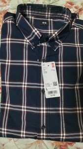 新品未使用タグ付 ユニクロ EFCブロードチェックシャツ 長袖 ネイビー L レターパックプラス520円