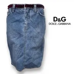 DOLCE&GABBANA デニム スカート タイト ベロア装飾 ドルガバ