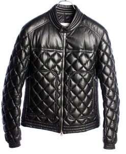 モンクレール　オール レザー ライダース　ダウン ジャケット　ブラック　 国内正規品　MONCLER バイカー　#B2