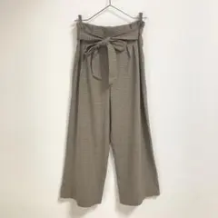 ZARA ザラ　美品　千鳥格子柄ワイドパンツ　リボンベルト　ブラウン