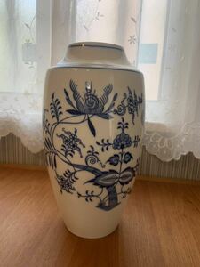 【美品】Original Bohemia Zwiebelmuster Blue Onion ボヘミア ブルーオニオン 花瓶 花器 花入れ フラワーベース 約27cm 