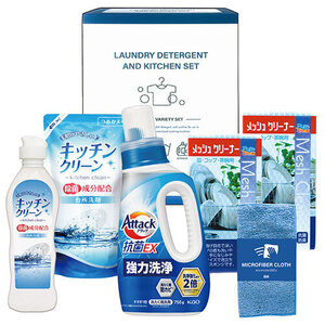 花王 アタック&バラエティセット 本体750g、キッチンクリーン(250ml/詰替200ml)、クリーナー、ファイバークロス X-30E /l