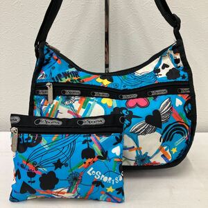 □45−2140 LeSportsac レスポートサック レディース ショルダーバッグ 斜めがけバッグ 黒 ブラック 水色 ポップ ポーチ付き カジュアル