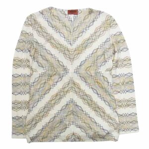 ミッソーニ MISSONI イタリア製 レーヨン Vネック 長袖 Tシャツ オフホワイト系 42【中古】