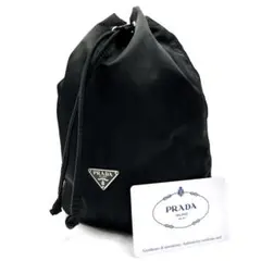 【美品】PRADA テスートナイロン 三角ロゴ 巾着 ポーチ バニティ ブラック