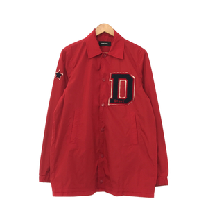 ◆中古品◆DIESEL ディーゼル ナイロン ジャケット Dロゴ コーチジャケット Sサイズ メンズ レッド 赤 ワッペン ジャンパー Q53137NSD