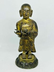 古銅 仏像 銅塗金 時代物 高14cm 時代旧蔵 仏教美術 中国美術 銅製 仏像 