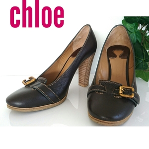 良品 クロエ 上質 ヴィンテージ レザー パンプス CHLOE ブラウン 茶色 ベージュ ベルト 革靴 ハイヒール サンダル 23㎝ イタリア製