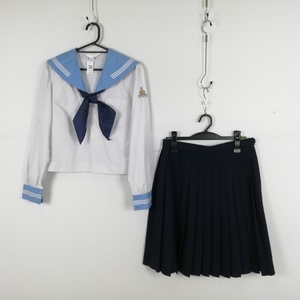 1円 セーラー服 スカート スカーフ 上下3点セット 中間服 白3本線 女子 学生服 高知学園 白 制服 中古 ランクC EY9832