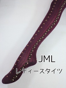 レディース タイツ フラワー 花柄 ガーデン コットン やわらか 綿混 美脚 JML ワインレッド