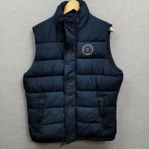 J483 Abercrombie&Fitch アバクロンビー&フィッチ 中綿 ベスト S ネイビー ワッペン ロゴ ジップアップ ポケット レイヤード アメカジ