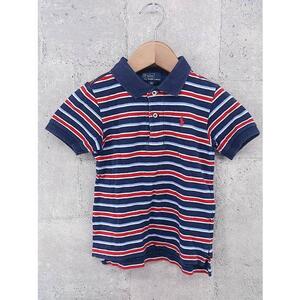 ◇ polo by ralph lauren キッズ 子供服 ボーダー 鹿の子 半袖 ポロシャツ 90 ネイビー レッド #