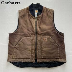 【雰囲気抜群】Carhartt カーハート ダックベスト 鬼フェード ブラウン