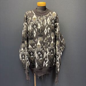 VETEMENTS 23SS GRAY DESTROYED SWEATER ヴェトモン 23SS グレー デストロイ セーター size S 総柄 ダメージ加工