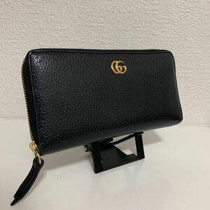 美品　GUCCI グッチ GGマーモント　ジッピーウォレット ラウンドファスナー 長財布 ブラック 