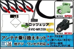 フィルムアンテナ GPS一体型ケーブル セット 地デジ ワンセグ フルセグ カロッツェリア carrozzeria 用 AVIC-MRZ09 対応 高感度