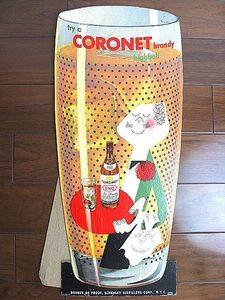 特大！1950’s CORONET VSQ BRANDY コロネット ビンテージ 看板 ブランデー ポールランド カリフォルニア CALF アメリカ 古酒 アンティーク