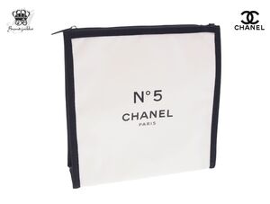 シャネル ノベルティ コスメポーチ 香水 N°5 PARIS No.5 ホワイト×ブラック縁取り 2022 箱なし CHANEL BEAUTE【Used 開封品】