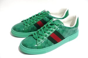 定価11.7万 新品未使用 GUCCI グッチ ACE エース GGクリスタル ウェブストライプ スニーカー 760775 レザー メンズ 9 1/2 シューズ 28cm