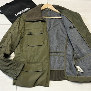 極美品/XLサイズ●DIESEL ディーゼル ミリタリー M-65 ブルゾン ニット ジャケット ニット 切替 ジップアップ アウター ハイネック メンズ