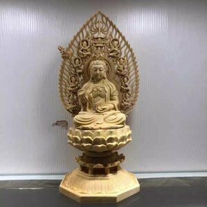 極上品★仏教工芸品 極上品 木彫仏教 総檜材 精密彫刻 仏師で仕上げ品　日光観音菩薩座像 高28cm 