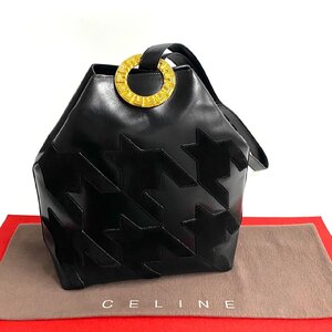 極 美品 CELINE セリーヌ ヴィンテージ 凱旋門 モチーフ サークル 金具 カーフ スエード レザー セミ ショルダーバッグ ブラック 945-6