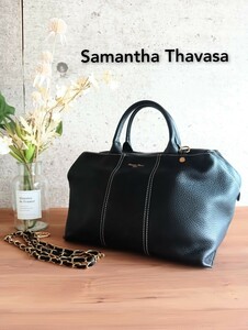 美品 サマンサタバサ デラックス Samantha Thavasa レザー 2way ミニボストンバッグ トートバッグ ショルダーバッグ ハンドバッグ 黒