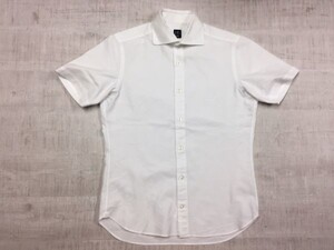 ビームスF BEAMS F トラッド ワイドカラー シェルボタン ハニカム半袖ドレスシャツ メンズ コットン70% ポリエステル30% XS 白