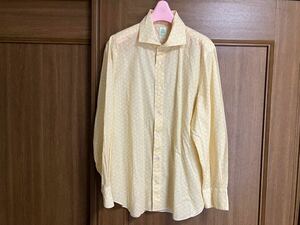 Finamore フィナモレ　長袖　小花柄　薄黄色　XL ドレスシャツ　イエロー　美品