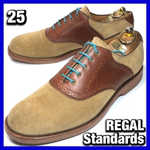 REGAL STANDARDS 25cm メンズ 茶 ブラウン スエード サドル 763R リーガルスタンダーズ 本革 革靴 レザーシューズ 中古 *NE002G931