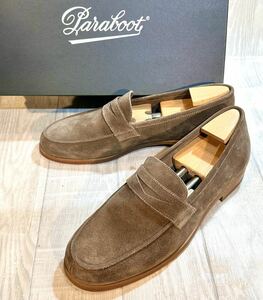 【未使用】Paraboot パラブーツ◆26.5cm 8◆モカシン コインローファー スリッポン 革靴 ビジネスシューズ スエードレザー 本革 茶 メンズ