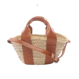 クロエ SENSE SMALL BASKET センス スモール バスケット ブランドオフ Chloe レザー ハンドバッグ ラフィア/レザー 中古 レディース