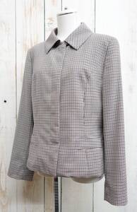 美品 ＊アクアスキュータム　AQUASCUTUM ＊ジャケット 　菱柄　フライフロント ショート　ダーツ ＊11 size ＊ブラウン　ネイビー系 日本製